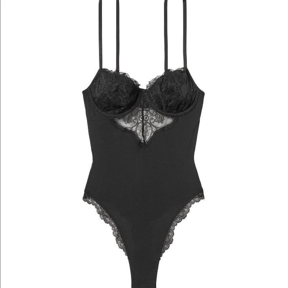 Victoria’s Secret modal lace cupped bodysuit in black NWT. NEVER BEEN WORN